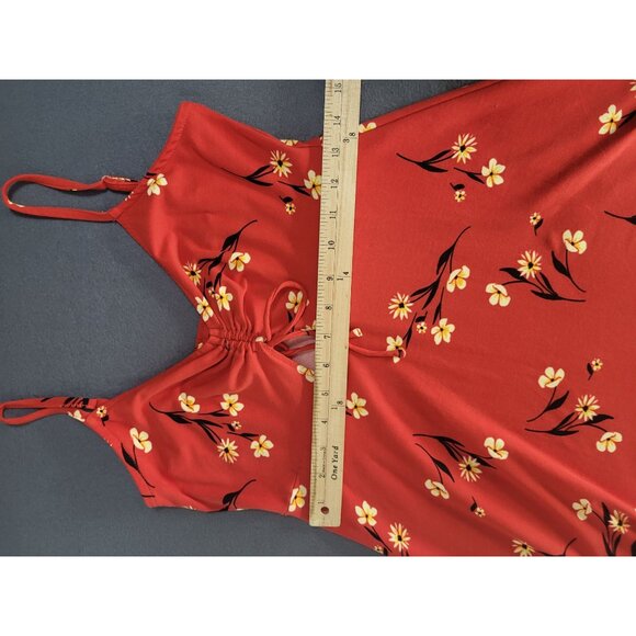 Red Floral Babydoll Cut Out Mini Sundress y2k skater Socialite sz M - Picture 8 of 12